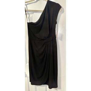Donna Morgan Black‎ One Shoulder Draped Dress with gathering at waist SZ 2 NEW